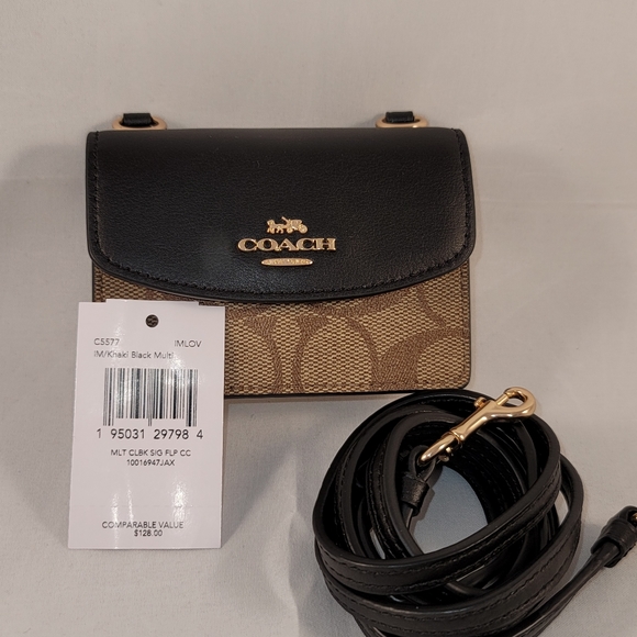 Coach Flap Card Case w/ Strap, Colorblock Canvas Crossbody Wallet ~NWT~ C5577 - Picture 4 of 12